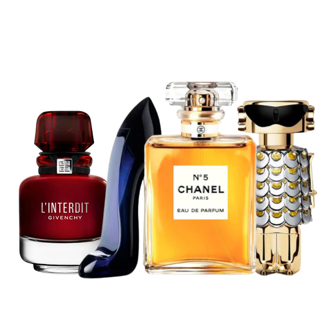 Coffret 4 Parfums - L'Interdit Rouge, Carolina Herrera GOOD GIRL, Chanel Nº5 et Paco Rabanne FAME (ACHETEZ 1, OBTENEZ 4)