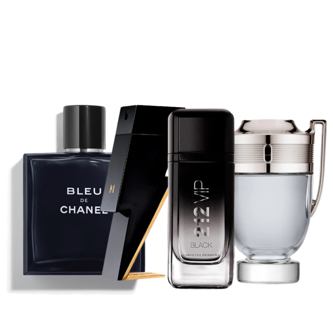 Coffret 4 Parfums - Bleu de Chanel, Carolina Herrera BAD BOY, Carolina Herrera 212 VIP BLACK e Paco Rabanne INVICTUS 100ml (ACHETEZ 1, OBTENEZ 4)